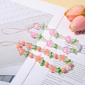 2 Pcs Flower Beaded Phone Charm Straps Crystal Beaded Phone Charms Cute Phone